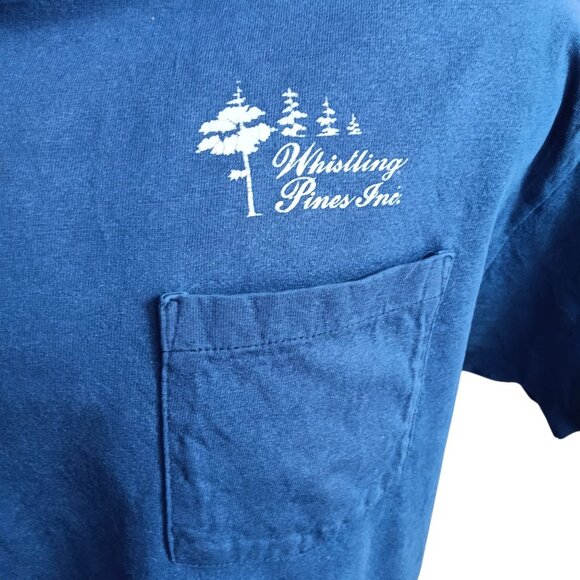 Men's Large Vtg T-Shirt Single Stitch Whistling Pines Inc. Pocket Hanes Beefy-T - Picture 3 of 8